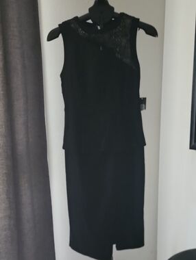 Madrid-Black Lace-Accent Peplum Sheath Dress